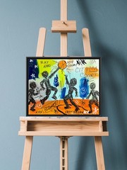 Basketball 11×14 Abstract Basquiat Style Original Signed Mixed Media Painting