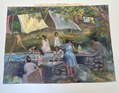 Original LaVon Scanlan Oil Painting -“The Washerwomen” – Southern Folk Art 18×25