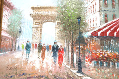 Vintage Caroline Burnett Oil Painting Paris Triomphe Impressionist Signed Art