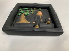 Vtg Modern Eames Era Oriental Asian Plaster Relief Scene Art Wall Hanging (A4)
