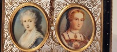 Antique Victorian Era Double Miniature Lady Portrait Framed & Signed.