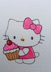 Aceo Mixed Media Art Card Hello Kitty