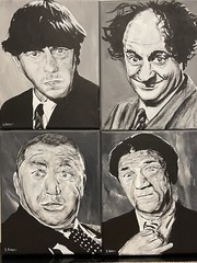Seasoned Art The Three Stooges hand painted set of four Moe Larry Curly Shemp