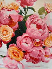 Colorful Roses in Acrylic Paint – 20″ x 16″ – Wood and leather frame
