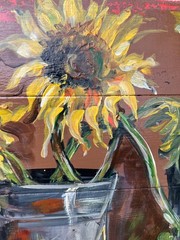 Artist Signed JO Floral Still Life Landscape Oil Painting Sunflowers Flowers Art