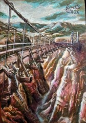 Jacob Landis HANDMADE ORIGINAL art ACEO Bridge Kitten Danger „The Royal Gorge“