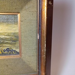 Vintage Framed Oil Painting Seascape Ocean Rocks Coast Signed Vicki