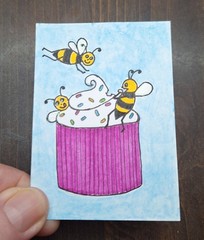 ACEO Original Honey Bees Cartoon Watercolor Painting by Sandrajean Smith