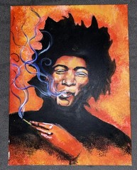 Vntg Jimmy Hendrix Portrait Original Oil Painting 24” X 18” Smoking Canvas Rare!