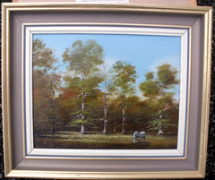 George Horne – Original Oil Painting – Grazing Ponies. New Forest, Hampshire.