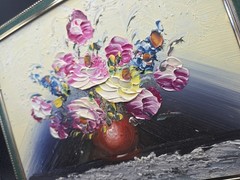 Vintage Textured Floral Oil Painting Flower Boquet Still Life Frame 9×7