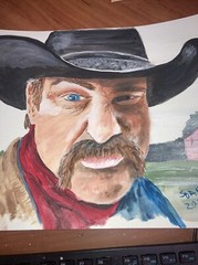 Original acrylic painting Water color paper 9 x 8″ Snarly cowboy NEW unframed