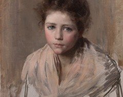19th Century Portrait of a Young Girl Pink Shawl & Bow by SIR SAMUEL LUKE FILDES