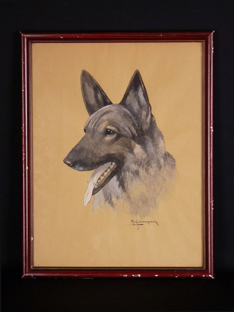 Alfred Governor (1885-?) Watercolour Ink Dog Hunting Condé Chantilly Senlis