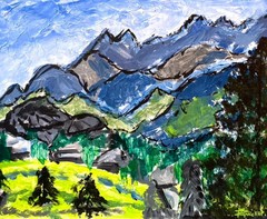 Landscape Painting Mountains Original Acrylic Art Textured Background Artwork