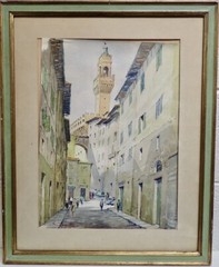 Giovanni Ospitali (1927-2016) Italy Original Watercolor Firenze Via Dei Neri