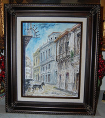 FRAMED SIGNED ORIGINAL OIL COLONIAL HAVANA STREET SCENE, CUBA ARTIST HECTO VIDAL