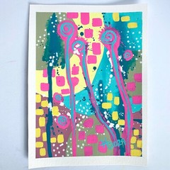 Summer Pop 3 Original Art Acrylic Painting Turquoise Pink Red Frame Ready 8x10in