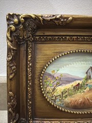 Vintage Pastoral Landscape Barn 2 Girls Oil Painting Beautiful GiltWood Frame