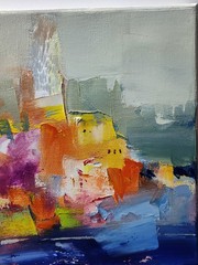 Original oil painting 8″x8″ Contemporary art, abstraction, old city