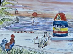 KEY WEST SUNSET | Painting Watercolor K C Jones Art Rooster Hemingway Buoy Sea