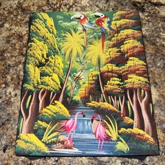 Vintage Tropical Bird Painting Parrots Flamingos Jungle Landscape 10×8 Art