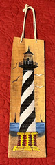 Cape Hatteras Lighthouse Hand Painted Wood Sign w/ Rope Hanger 19 inches tall