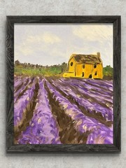 Original Lavender Field Painting Country Farm Landscape 11×14 Acrylic Canvas