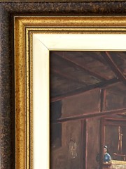 VTG mid-20thC European Realistic O/C „Interior Genre Scene“ Signed/Framed/Matted