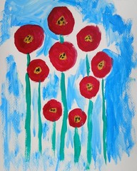 Abstract/Expressionism 11×14 Colorful Red Poppies Floral Handmade Art Painting