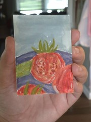 ACEO original Food Art Tomatoes Cherry Garden Still Life Gouache 2.5″3.5″