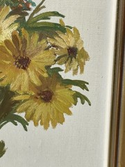 Vintage European Original Oil Painting On Board Signed Sunflowers Framed