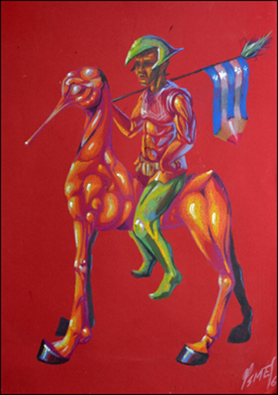 Cuban Art – Warrior with Flag by Osmel Fernandez Estevez 9.5 x 13.25