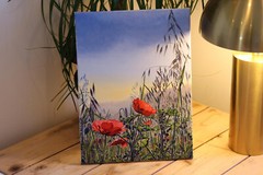 Original Art Oil Painting Landscape On Canvas Red Poppies Spring Flowers Signed