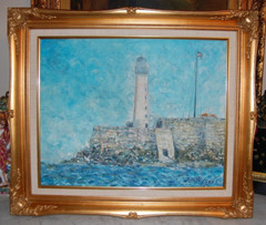 LG FRAMED ORIGINAL OIL EL MORRO CASTLE & BAY OLD HAVANA, CUBA ARTIST HECTO VIDAL