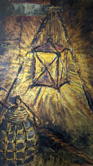 STELLA ANGELINI OIL & 14K GOLD LEAF PAINTING ITALY CHRISTIAN ART BIBLE RELIQUARY