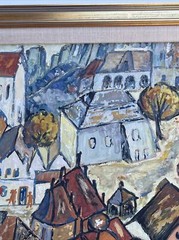 SOFIA CZEKAY PAINTING MID CENTURY TOWN VILLAGE STREET VIEW MID CENTURY MODERNISM