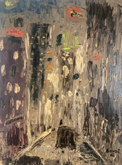 Vintage Original Oil Painting Cityscape Skyscraper Architecture NYC Signed 1962