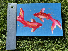 Original Acrylic Painting Koi Fish Mini Artwork Small 4.5 x 6.5 in Card Minimal
