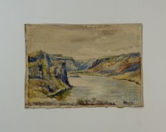 Watercolor Painting Landscape Grand Canyon ? Vintage Antique Canyon River