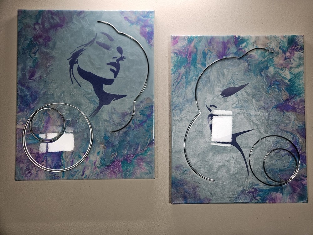 Lg 2 Piece Dutch Pour w/3D accents In chrome Titled, Besties. 16×20 times 2