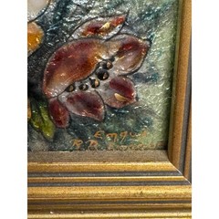 Vintage Enamel on Copper Signed Rene “R.” Bonhomme Gilded Framed Painting 4.5×5