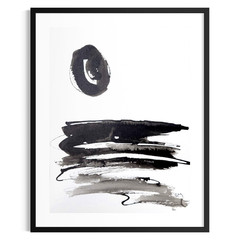 Original Minimalist 9×12 Abstract Seascape Painting Acrylic Black White Wall Art