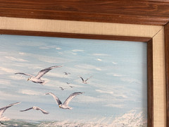 Vtg Seashore Seagulls Painting Picture 15.5″ x 18.5″ Mini Framed Signed