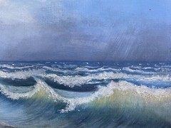IMPRESSIONIST ANONYMOUS SEASIDE ROCK SURF WAVES COAST MARITIME 68.5X31CM
