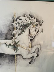 STACY BAUMGARDNER “SEASONS” WINTERS STEED” CAROUSEL LITHO PRINT MATTED FRAMED