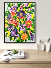 Floral Bouquet Still Life Painting, Colorful Botanical Art 12×16