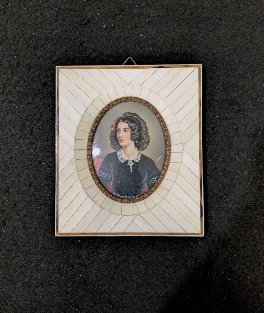 Antique Miniature Portrait Of Lola Montez Hand Painted Signed 4.75″X 5.5″