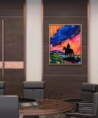 Colorful Cowboy Silhouette Farm Landscape 16×20 Acrylic Canvas