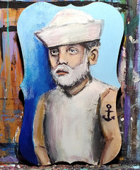 Sea Captain Portrait Fisherman Sailor Nautical Outsider Folk Original Painting